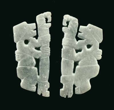 Pair of Staff-Bearing Figures from Guacimo, Linea Vieja Area by Pre Columbian Pre Columbian
